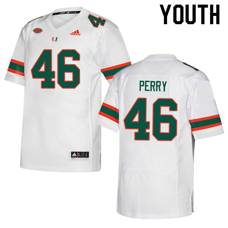 Youth #46 Devon Perry Miami Hurricanes College Football Jerseys Sale-White